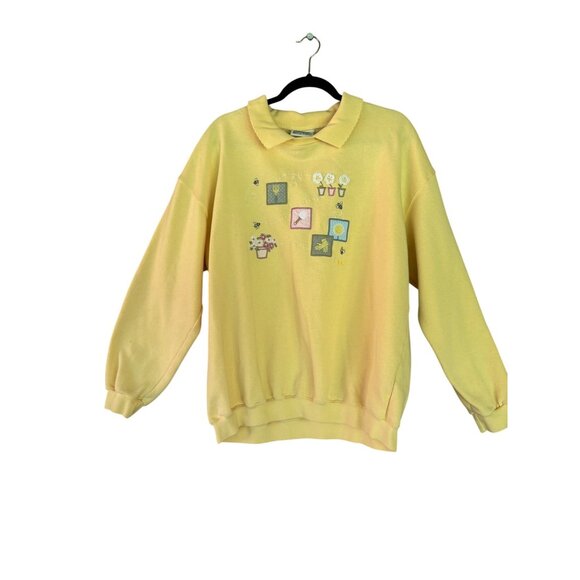 Vintage Northern Reflections Yellow Sweatshirt W/ Collar XL Embroidered Floral - Picture 3 of 12